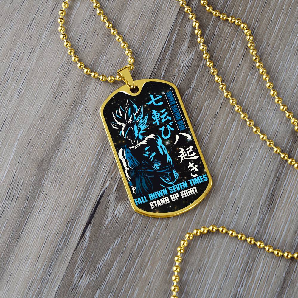 Dragon Ball - Fall Down Seven Times Stand Up Eight 2 - Goku - Supper Saiyan Blue - Black Dog Tag - Dragon Ball Dog Tag - Military Ball Chain - Luxury Dog Tag