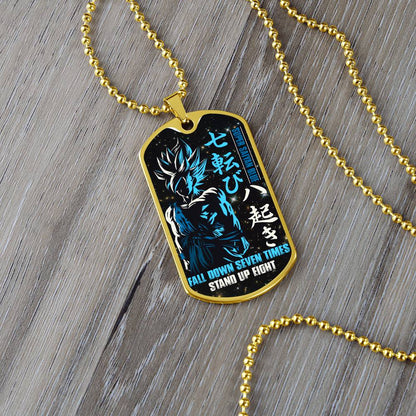 Dragon Ball - Fall Down Seven Times Stand Up Eight 2 - Goku - Supper Saiyan Blue - Black Dog Tag - Dragon Ball Dog Tag - Military Ball Chain - Luxury Dog Tag