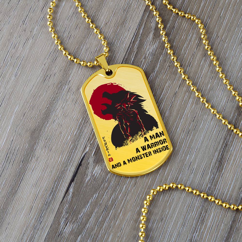 Dragon Ball - A Man - A Warrior - A Monster Inside - Goku - Dragon Ball Dog Tag - Military Ball Chain - Luxury Dog Tag