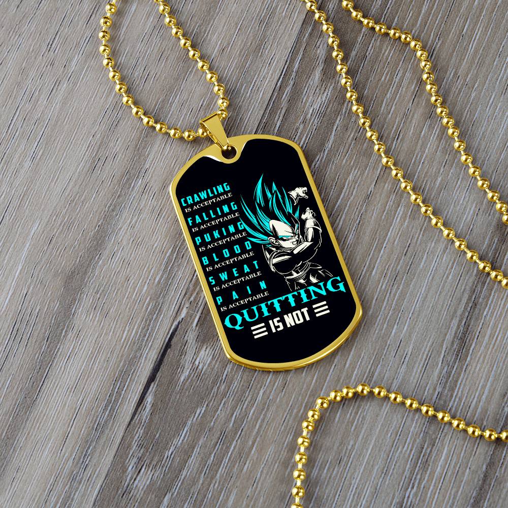 Dragon Ball - Quitting Is Not - Vegeta - Supper Saiyan Blue - Black Dog Tag - Dragon Ball Dog Tag - Military Ball Chain - Luxury Dog Tag