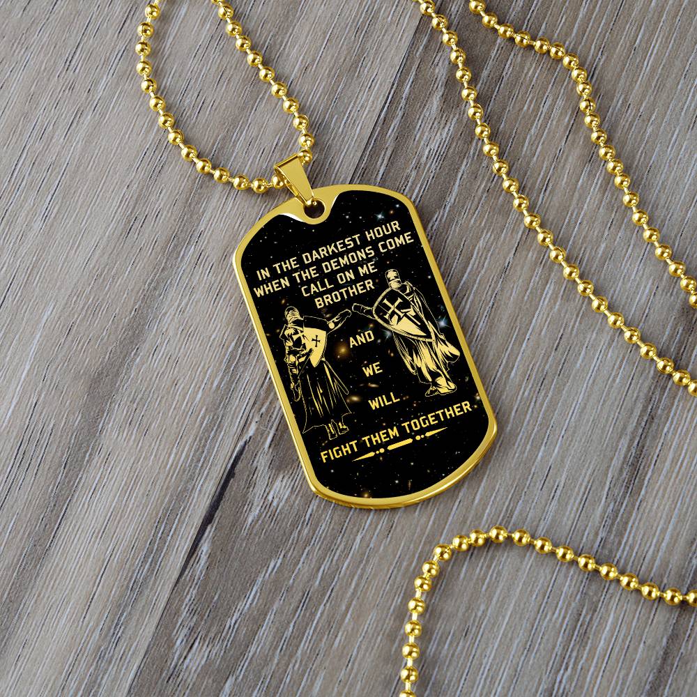 Knight Templar - Call On Me Brother - Galaxy - Black Dog Tag - Knight Templar Dog Tag - Military Ball Chain - Luxury Dog Tag