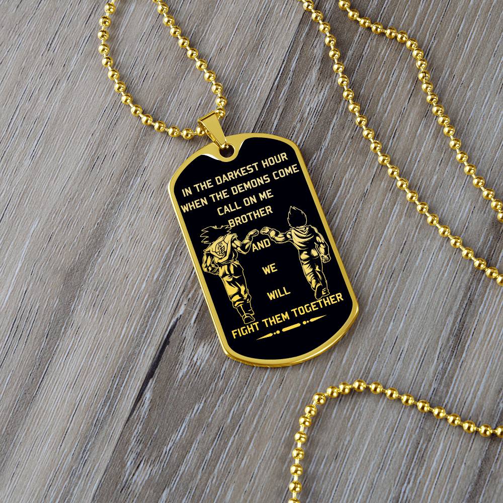 Dragon Ball - Call On Me Brother - Goku - Vegeta - Black Dog Tag - Dragon Ball Dog Tag - Military Ball Chain - Luxury Dog Tag