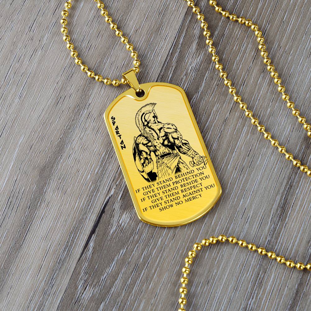 Warrior - IF - Show No Mercy - Sparta - Spartan - Warrior Dog Tag - Military Ball Chain - Luxury Dog Tag