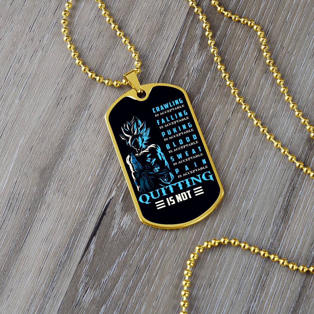 Dragon Ball - Quitting Is Not - Goku - Supper Saiyan Blue - Black Dog Tag - Dragon Ball Dog Tag.png - Military Ball Chain - Luxury Dog Tag