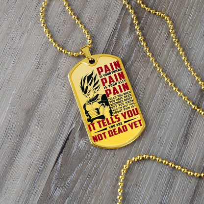 Dragon Ball - PAIN - You Are Not Dead Yet - Vegeta - Supper Saiyan Blue - Dragon Ball Dog Tag - Military Ball Chain - Luxury Dog Tag