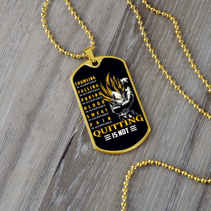 Dragon Ball - Quitting Is Not - Vegeta - Supper Saiyan - Black Dog Tag - Dragon Ball Dog Tag - Military Ball Chain - Luxury Dog Tag