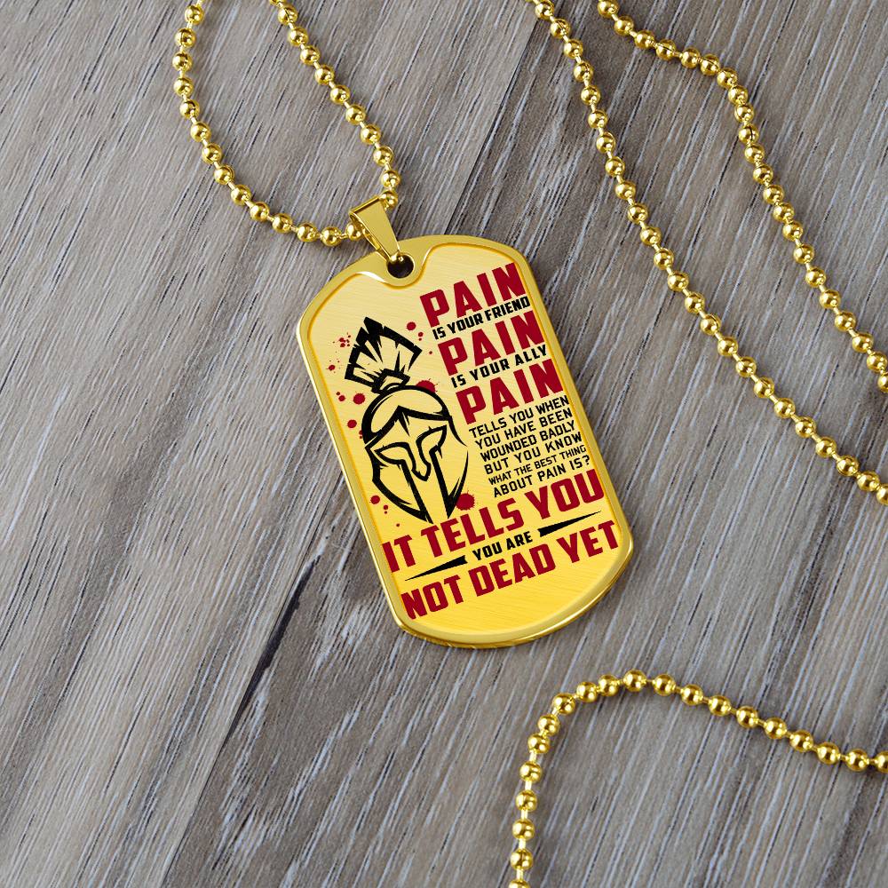Warrior - PAIN - You Are Not Dead Yet - Sparta - Spartan - Warrior Dog Tag - Military Ball Chain - Luxury Dog Tag