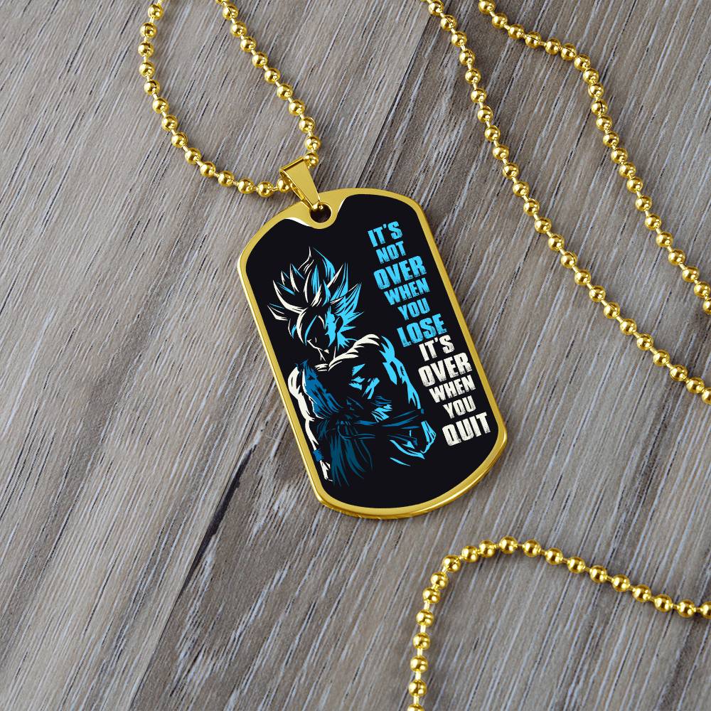 Dragon Ball - It's Not Over When You Lose - Goku - Supper Saiyan Blue - Black Dog Tag - Dragon Ball Dog Tag - Military Ball Chain - Luxury Dog Tag