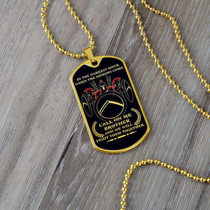 Warrior - Call On Me Brother - Sparta - Spartan - Black Dog Tag - Warrior Dog Tag - Military Ball Chain - Luxury Dog Tag