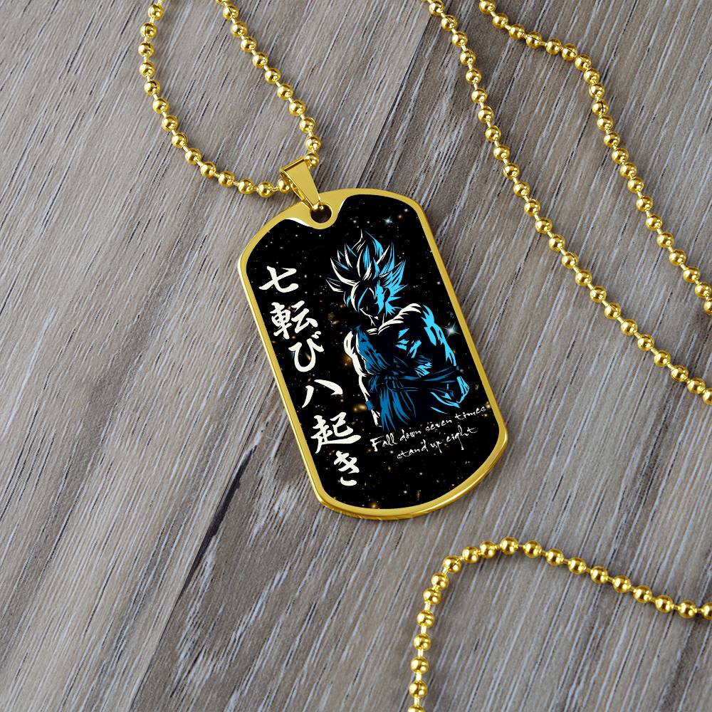 Dragon Ball - Fall Down Seven Times Stand Up Eight - Goku - Supper Saiyan Blue - Galaxy - Black Dog Tag - Dragon Ball Dog Tag - Military Ball Chain - Luxury Dog Tag