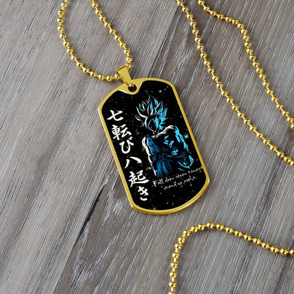 Dragon Ball - Fall Down Seven Times Stand Up Eight - Goku - Supper Saiyan Blue - Galaxy - Black Dog Tag - Dragon Ball Dog Tag - Military Ball Chain - Luxury Dog Tag