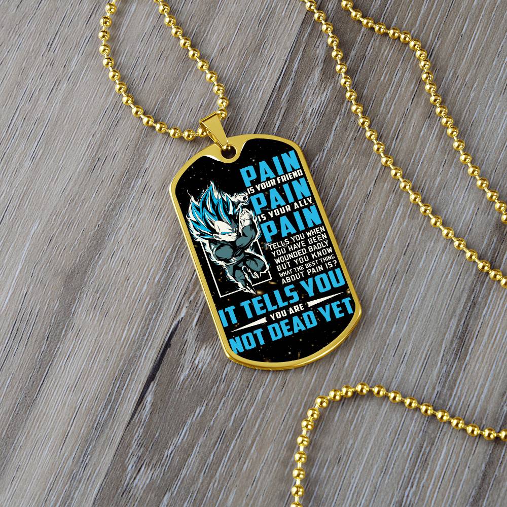 Dragon Ball - PAIN - You Are Not Dead Yet - Vegeta - Supper Saiyan Blue - Galaxy- Black Dog Tag - Dragon Ball Dog Tag - Military Ball Chain - Luxury Dog Tag