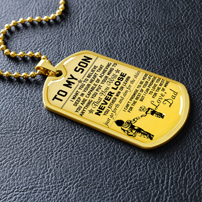 Dragon Ball - Dad To Son - Never Lose - Vegeta - Trunks - Dragon Ball Dog Tag - Military Ball Chain - Luxury Dog Tag