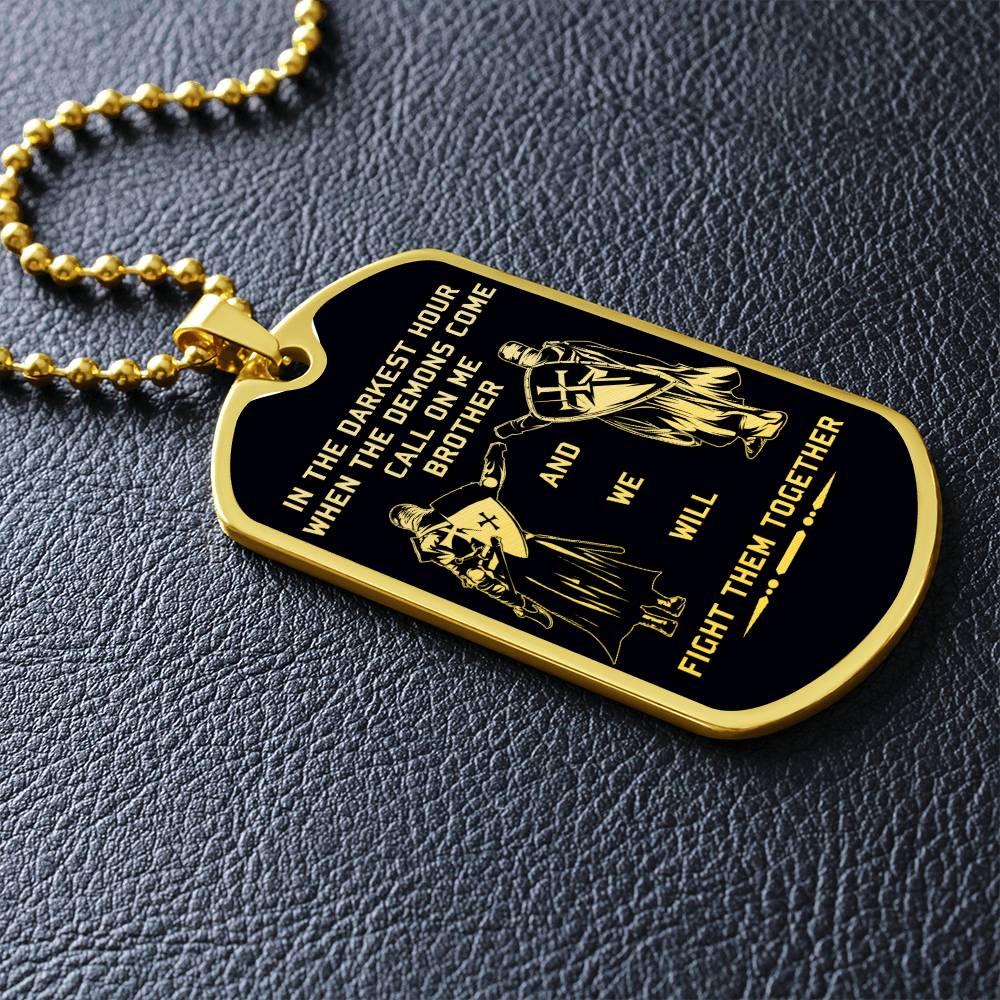 Knight Templar - Call On Me Brother - Black Dog Tag - Knight Templar Dog Tag.png - Military Ball Chain - Luxury Dog Tag