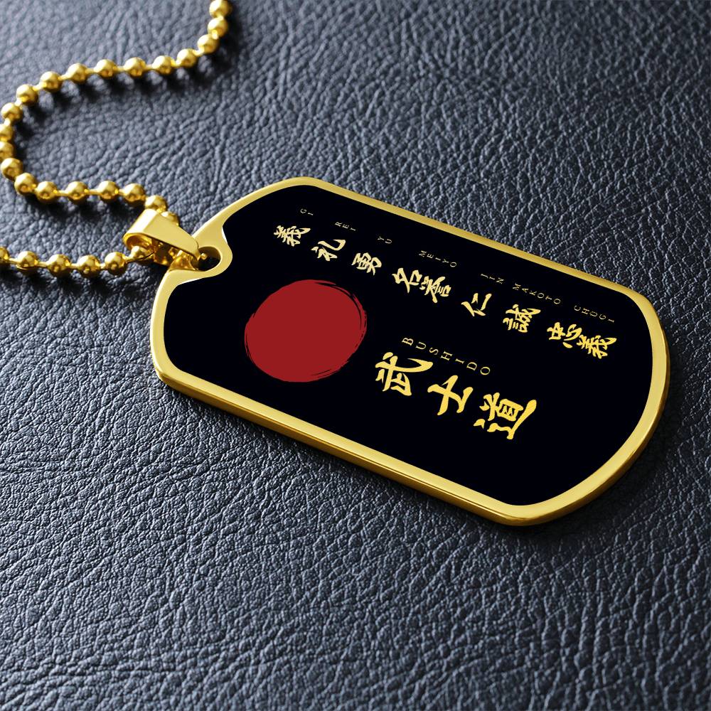 Samurai - The Seven Virtures Of Bushido - Bushido - Katana - Ronin - Black Dog Tag - Samurai Dog Tag - Military Ball Chain - Luxury Dog Tag
