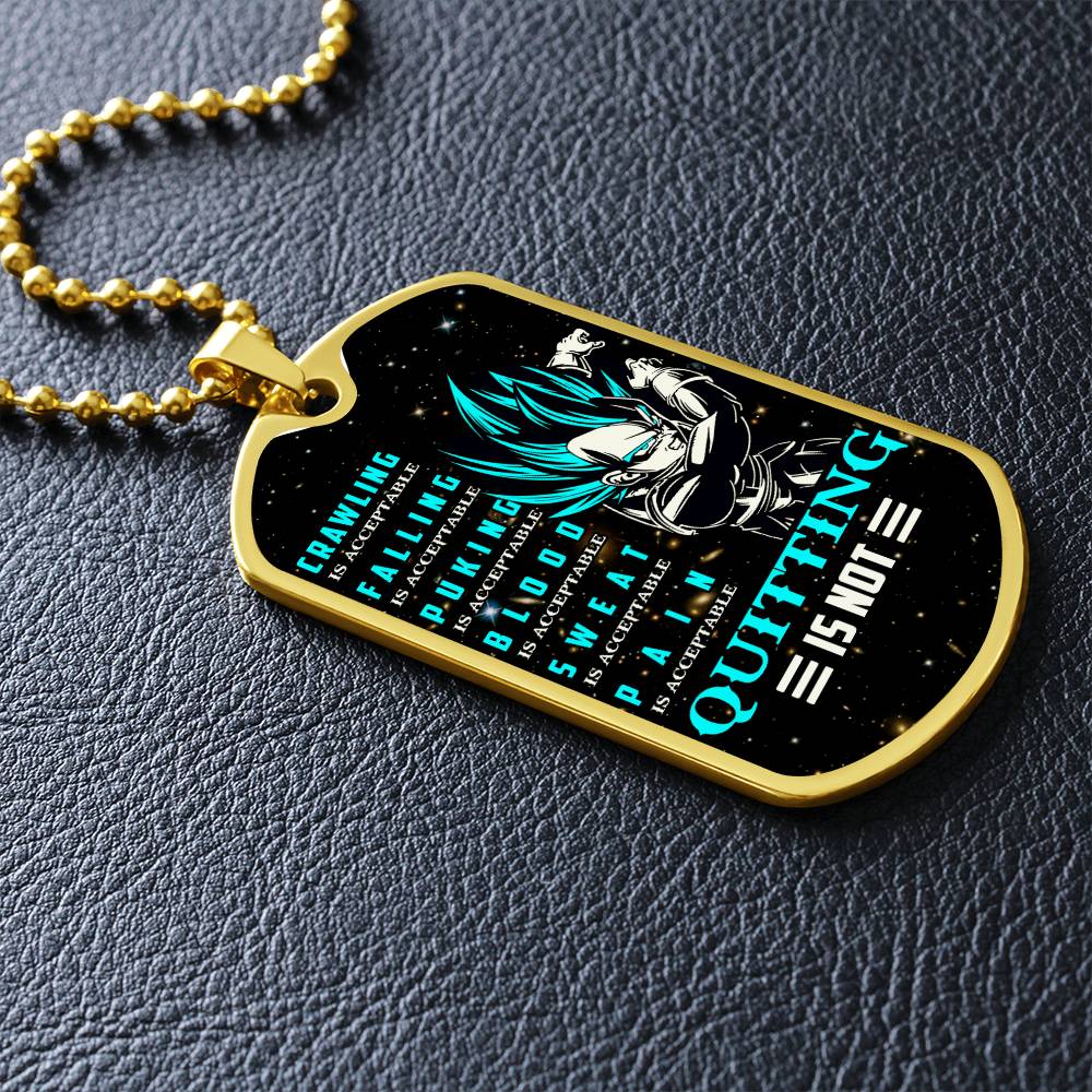 Dragon Ball - Quitting Is Not - Vegeta - Supper Saiyan Blue - Galaxy - Black Dog Tag - Dragon Ball Dog Tag - Military Ball Chain - Luxury Dog Tag