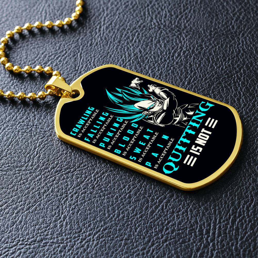 Dragon Ball - Quitting Is Not - Vegeta - Supper Saiyan Blue - Black Dog Tag - Dragon Ball Dog Tag - Military Ball Chain - Luxury Dog Tag