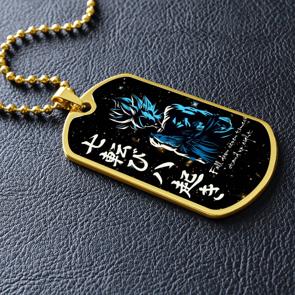 Dragon Ball - Fall Down Seven Times Stand Up Eight - Goku - Supper Saiyan Blue - Galaxy - Black Dog Tag - Dragon Ball Dog Tag - Military Ball Chain - Luxury Dog Tag