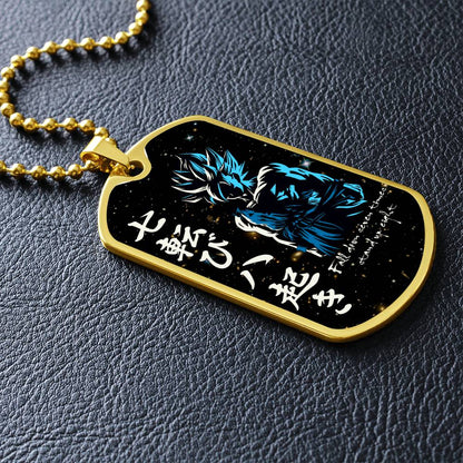 Dragon Ball - Fall Down Seven Times Stand Up Eight - Goku - Supper Saiyan Blue - Galaxy - Black Dog Tag - Dragon Ball Dog Tag - Military Ball Chain - Luxury Dog Tag