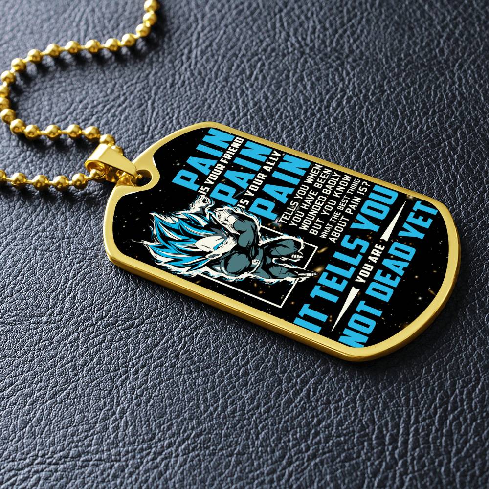 Dragon Ball - PAIN - You Are Not Dead Yet - Vegeta - Supper Saiyan Blue - Galaxy- Black Dog Tag - Dragon Ball Dog Tag - Military Ball Chain - Luxury Dog Tag