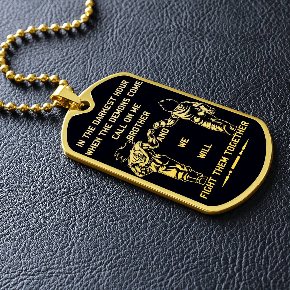 Dragon Ball - Call On Me Brother - Goku - Vegeta - Black Dog Tag - Dragon Ball Dog Tag - Military Ball Chain - Luxury Dog Tag