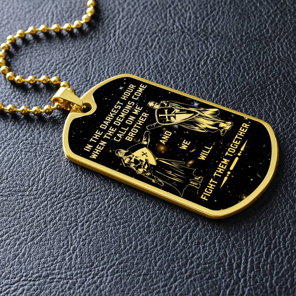 Knight Templar - Call On Me Brother - Galaxy - Black Dog Tag - Knight Templar Dog Tag - Military Ball Chain - Luxury Dog Tag