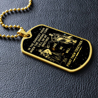 Knight Templar - Call On Me Brother - Galaxy - Black Dog Tag - Knight Templar Dog Tag - Military Ball Chain - Luxury Dog Tag