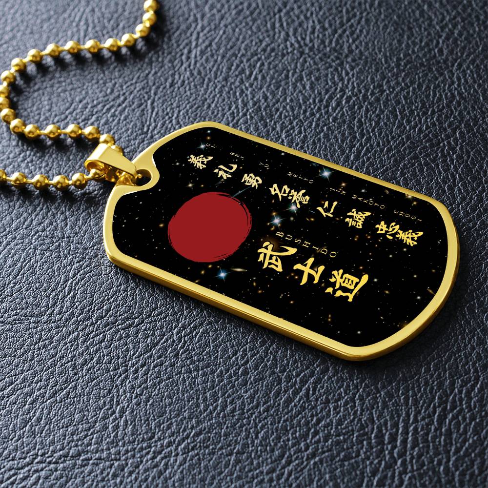 Samurai - The Seven Virtures Of Bushido - Bushido - Katana - Ronin - Galaxy - Black Dog Tag - Samurai Dog Tag - Military Ball Chain - Luxury Dog Tag