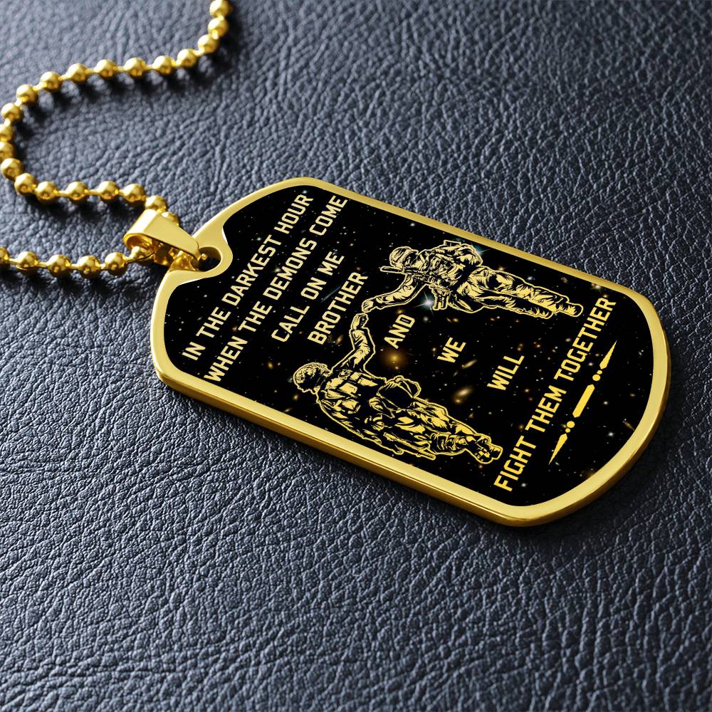 Soldier - Call On Me Brother - Army - Marine - Galaxy - Black Dog Tag - Soldier Dog Tag - Military Ball Chain - Luxury Dog Tag