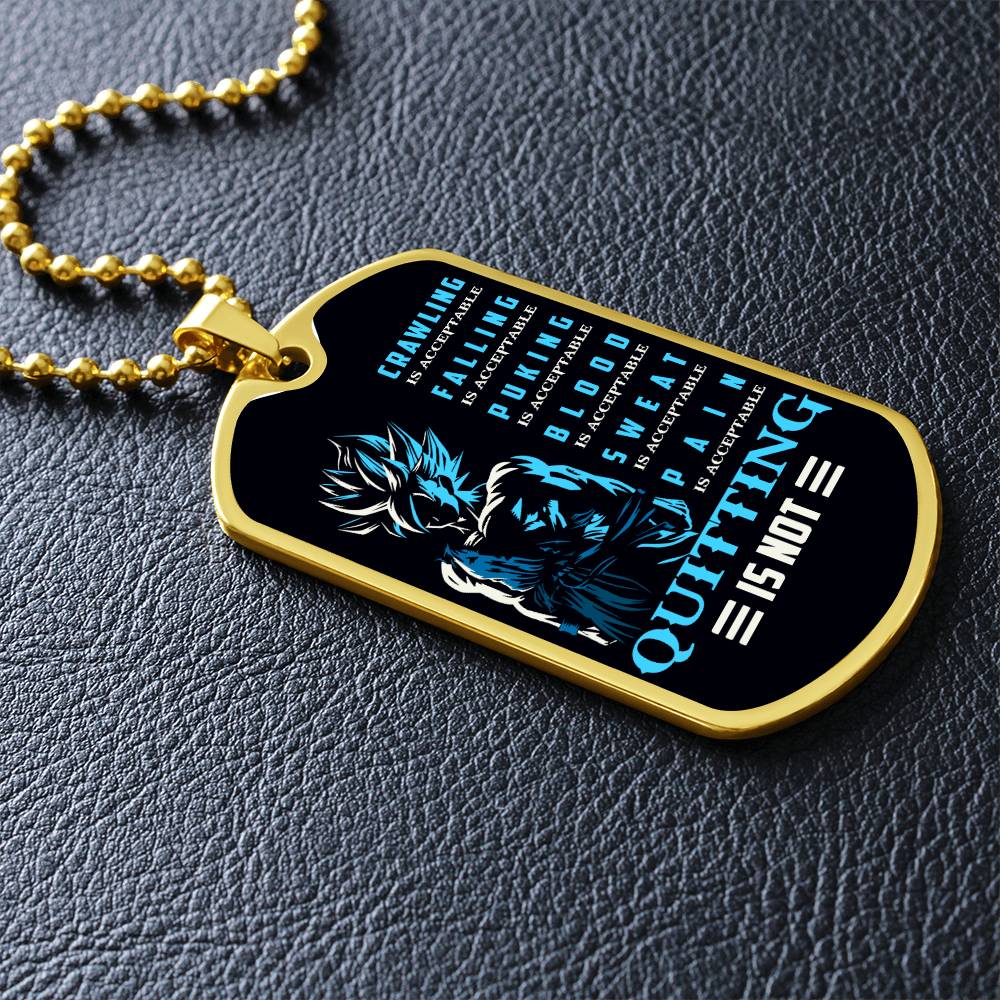 Dragon Ball - Quitting Is Not - Goku - Supper Saiyan Blue - Black Dog Tag - Dragon Ball Dog Tag.png - Military Ball Chain - Luxury Dog Tag