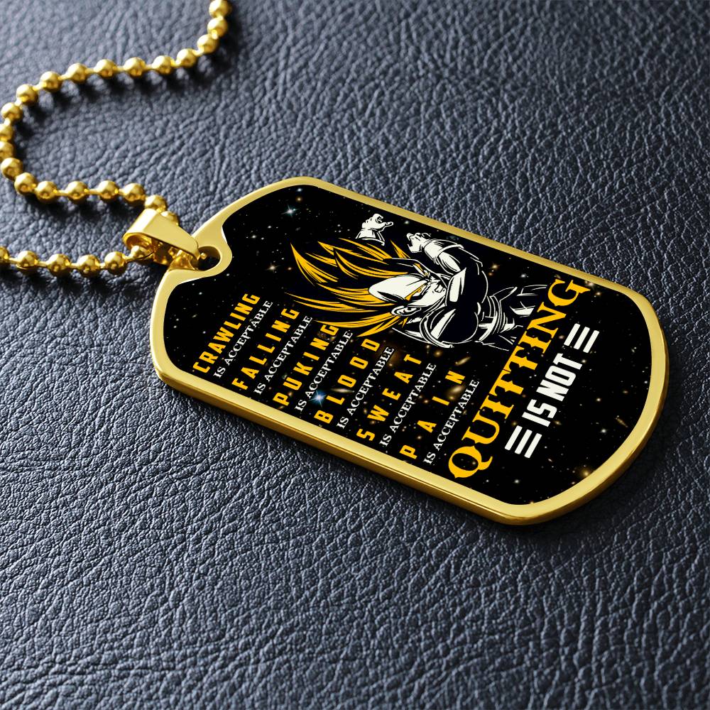 Dragon Ball - Quitting Is Not - Vegeta - Supper Saiyan - Galaxy - Black Dog Tag - Dragon Ball Dog Tag - Military Ball Chain - Luxury Dog Tag