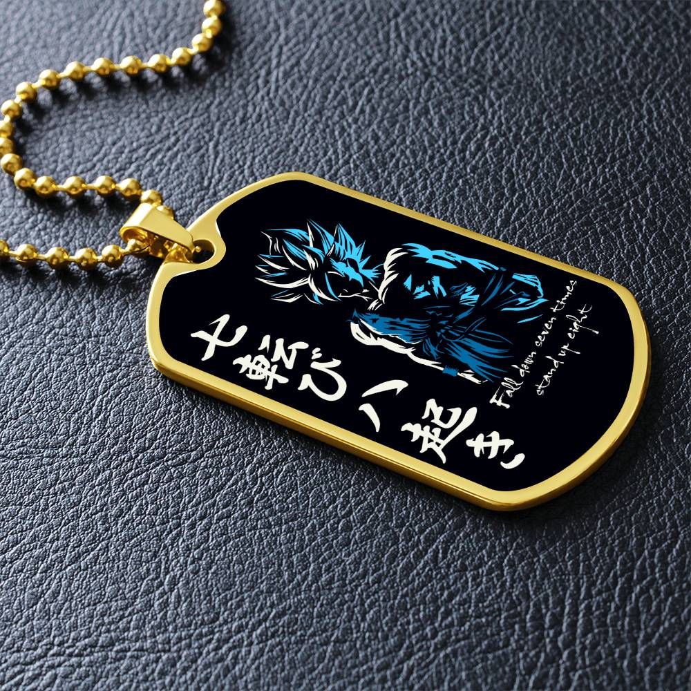 Dragon Ball - Fall Down Seven Times Stand Up Eight - Goku - Supper Saiyan Blue - Black Dog Tag - Dragon Ball Dog Tag - Military Ball Chain - Luxury Dog Tag