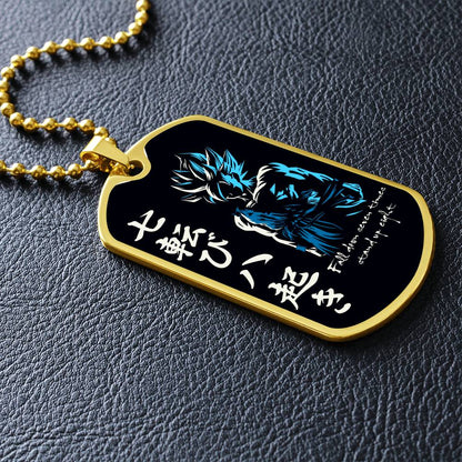 Dragon Ball - Fall Down Seven Times Stand Up Eight - Goku - Supper Saiyan Blue - Black Dog Tag - Dragon Ball Dog Tag - Military Ball Chain - Luxury Dog Tag