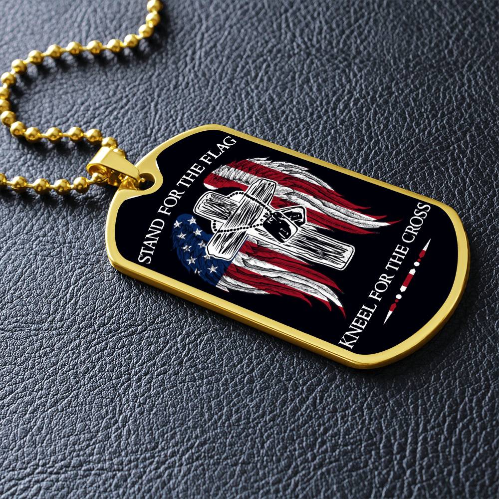 Soldier - Stand For The Flag - Kneel For The Cross - Army - Marine - Black Dog Tag - Soldier Dog Tag - Military Ball Chain - Luxury Dog Tag