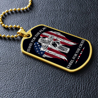Soldier - Stand For The Flag - Kneel For The Cross - Army - Marine - Black Dog Tag - Soldier Dog Tag - Military Ball Chain - Luxury Dog Tag