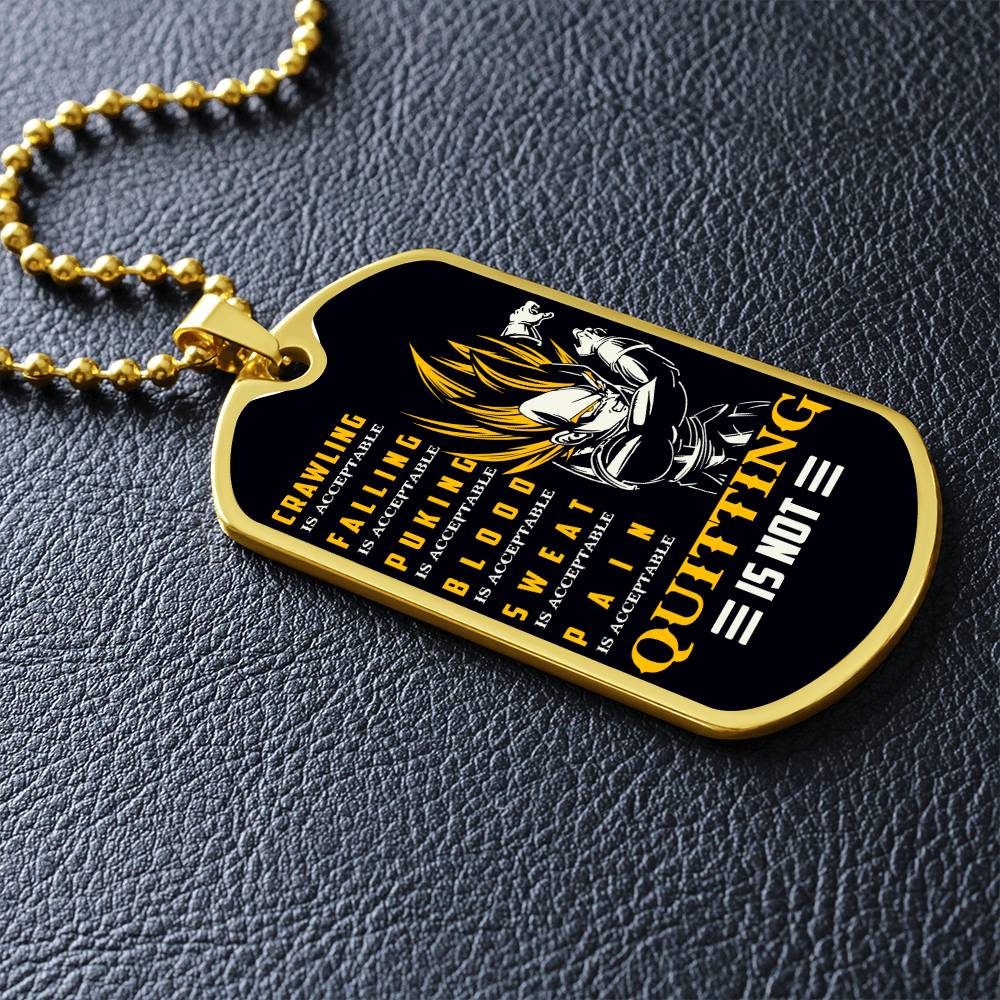 Dragon Ball - Quitting Is Not - Vegeta - Supper Saiyan - Black Dog Tag - Dragon Ball Dog Tag - Military Ball Chain - Luxury Dog Tag