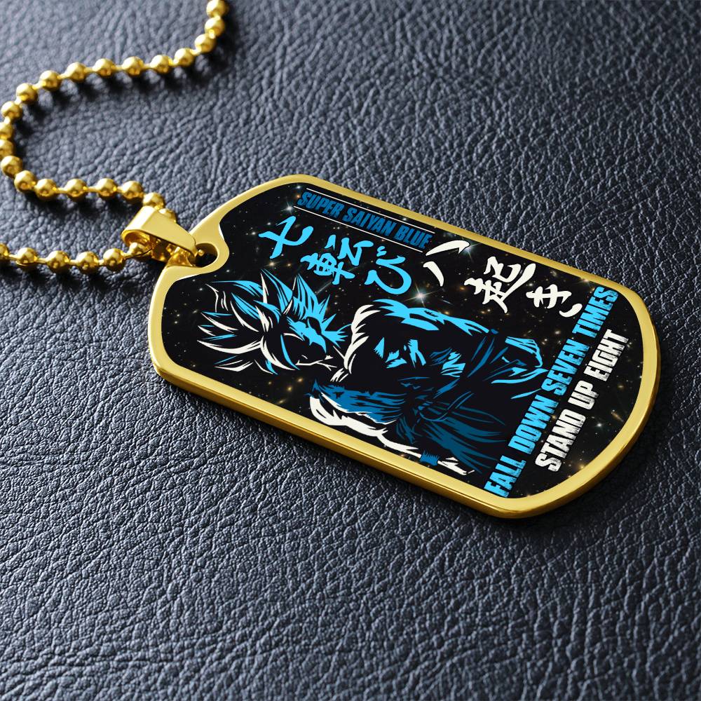 Dragon Ball - Fall Down Seven Times Stand Up Eight 2 - Goku - Supper Saiyan Blue - Black Dog Tag - Dragon Ball Dog Tag - Military Ball Chain - Luxury Dog Tag