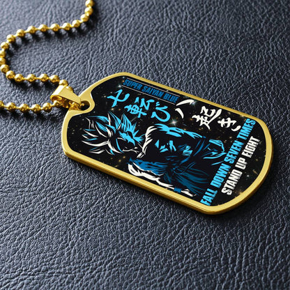 Dragon Ball - Fall Down Seven Times Stand Up Eight 2 - Goku - Supper Saiyan Blue - Black Dog Tag - Dragon Ball Dog Tag - Military Ball Chain - Luxury Dog Tag