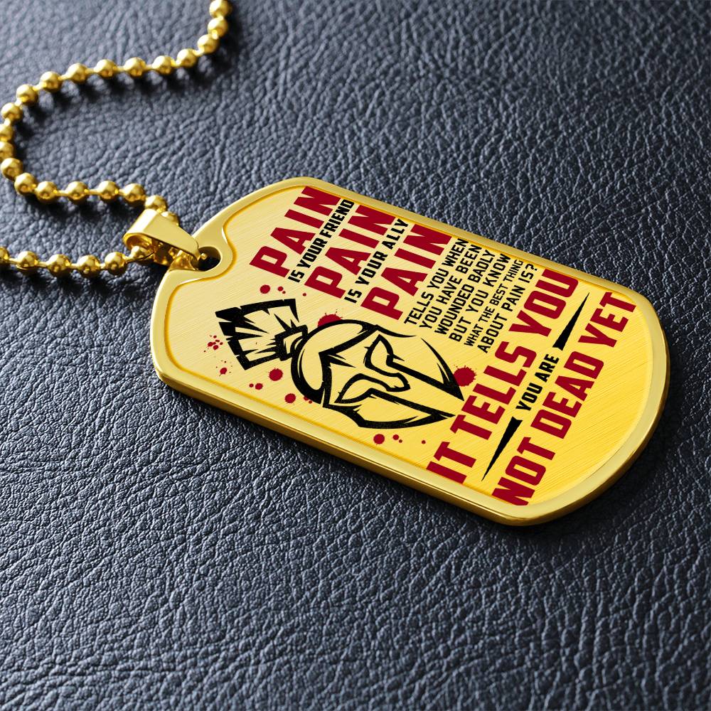 Warrior - PAIN - You Are Not Dead Yet - Sparta - Spartan - Warrior Dog Tag - Military Ball Chain - Luxury Dog Tag