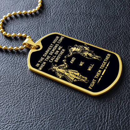 Samurai - Call On me Brother - Bushido - Katana - Ronin - Miyamoto Musashi - Black Dog Tag - Samurai Dog Tag - Military Ball Chain - Luxury Dog Tag