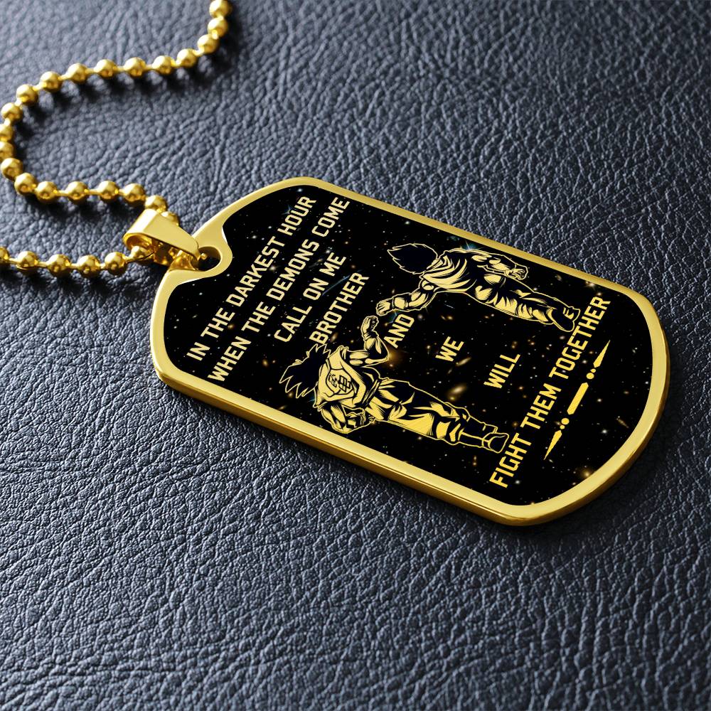 Dragon Ball - Call On Me Brother - Goku - Vegeta - Galaxy - Black Dog Tag - Dragon Ball Dog Tag - Military Ball Chain - Luxury Dog Tag