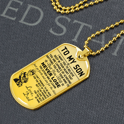 Dragon Ball - Dad To Son - Never Lose - Vegeta & Trunks - Dragon Ball Dog Tag - Military Ball Chain - Luxury Dog Tag