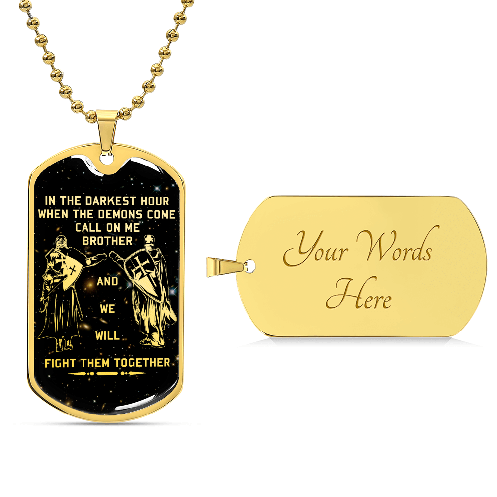 Knight Templar - Call On Me Brother - Galaxy - Black Dog Tag - Knight Templar Dog Tag - Military Ball Chain - Luxury Dog Tag