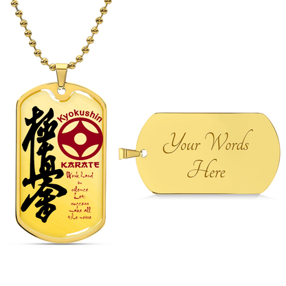 Karate - Work Hard In Silence Let Success Make All The Noise - Kyokushin Karate - Karate Dog Tag - Military Ball Chain - Luxury Dog Tag