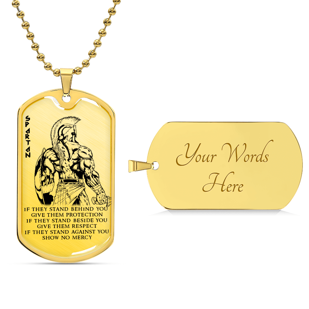 Warrior - IF - Show No Mercy - Sparta - Spartan - Warrior Dog Tag - Military Ball Chain - Luxury Dog Tag