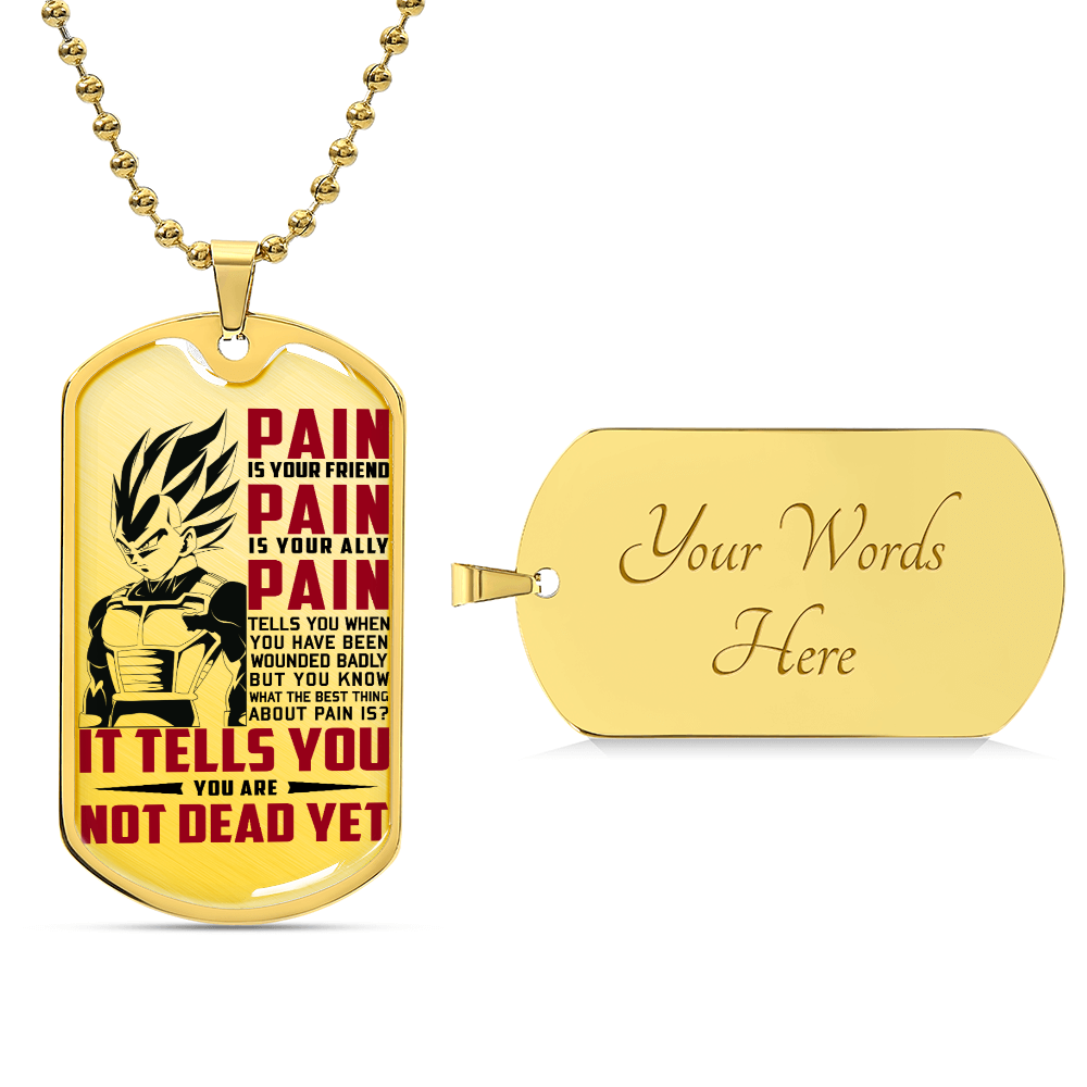 Dragon Ball - PAIN - You Are Not Dead Yet - Vegeta - Supper Saiyan Blue - Dragon Ball Dog Tag - Military Ball Chain - Luxury Dog Tag