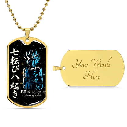 Dragon Ball - Fall Down Seven Times Stand Up Eight - Goku - Supper Saiyan Blue - Galaxy - Black Dog Tag - Dragon Ball Dog Tag - Military Ball Chain - Luxury Dog Tag