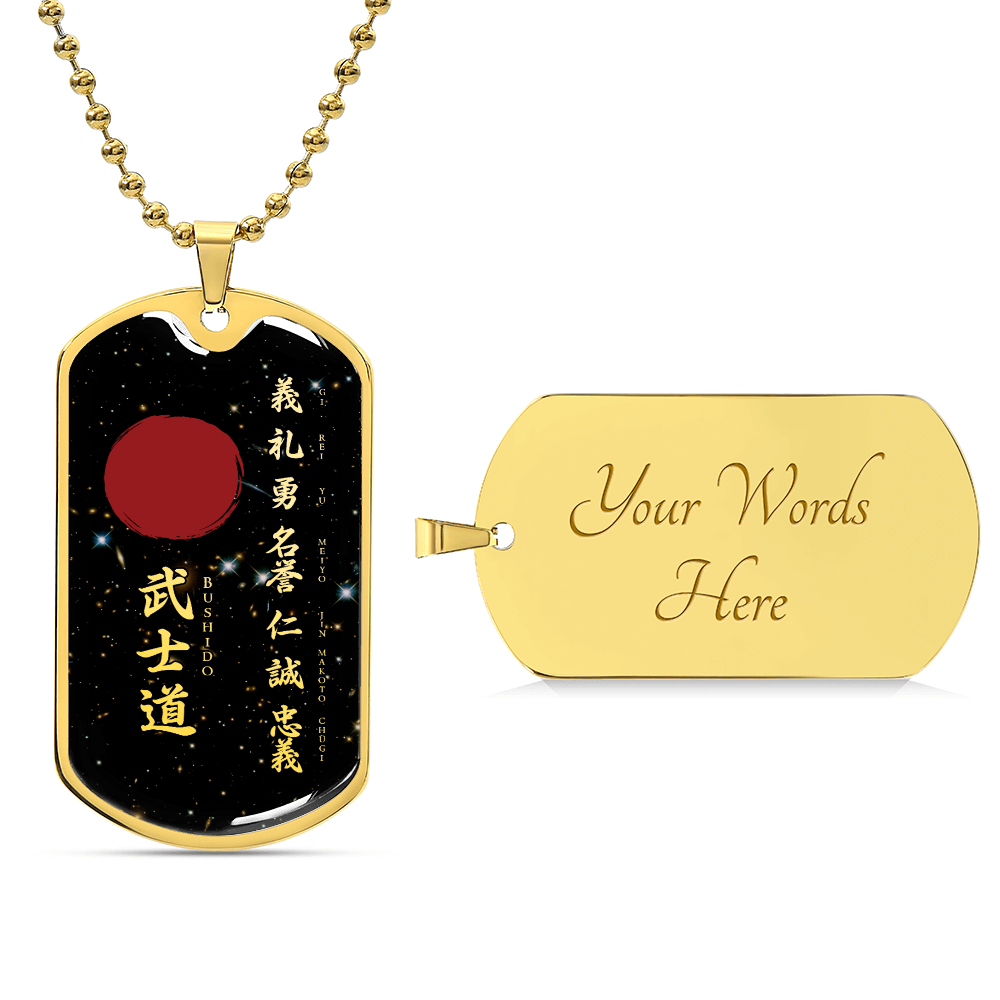 Samurai - The Seven Virtures Of Bushido - Bushido - Katana - Ronin - Galaxy - Black Dog Tag - Samurai Dog Tag - Military Ball Chain - Luxury Dog Tag