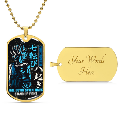 Dragon Ball - Fall Down Seven Times Stand Up Eight 2 - Goku - Supper Saiyan Blue - Black Dog Tag - Dragon Ball Dog Tag - Military Ball Chain - Luxury Dog Tag