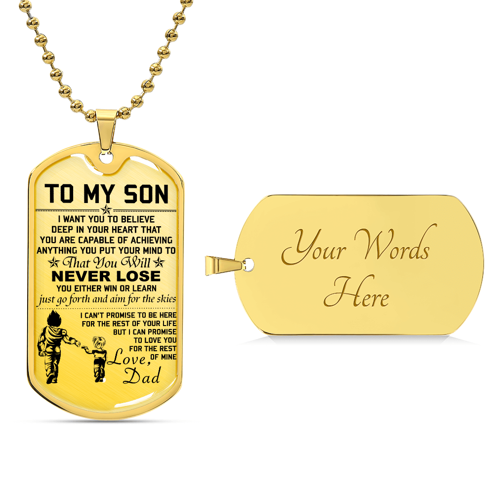 Dragon Ball - Dad To Son - Never Lose - Vegeta - Trunks - Dragon Ball Dog Tag - Military Ball Chain - Luxury Dog Tag